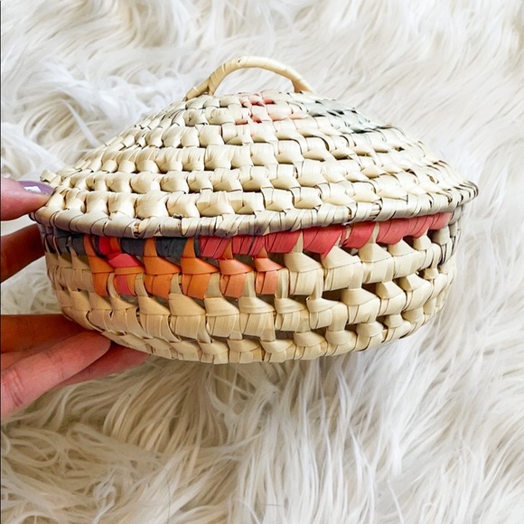 SOLD Handmade Boho Lid Basket - Picture 2 of 3